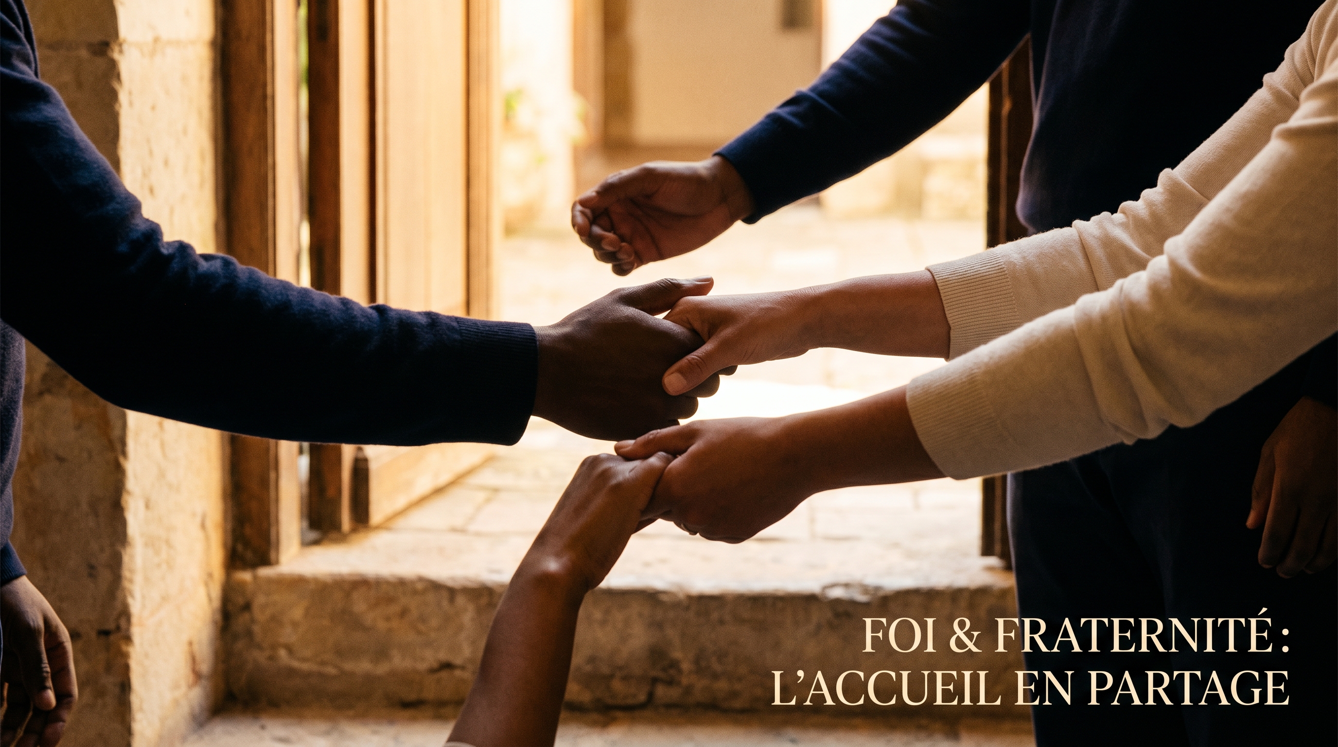 Deux cadres ouverts qui se chevauchent, symbole de frontière, d'accueil et de discernement.